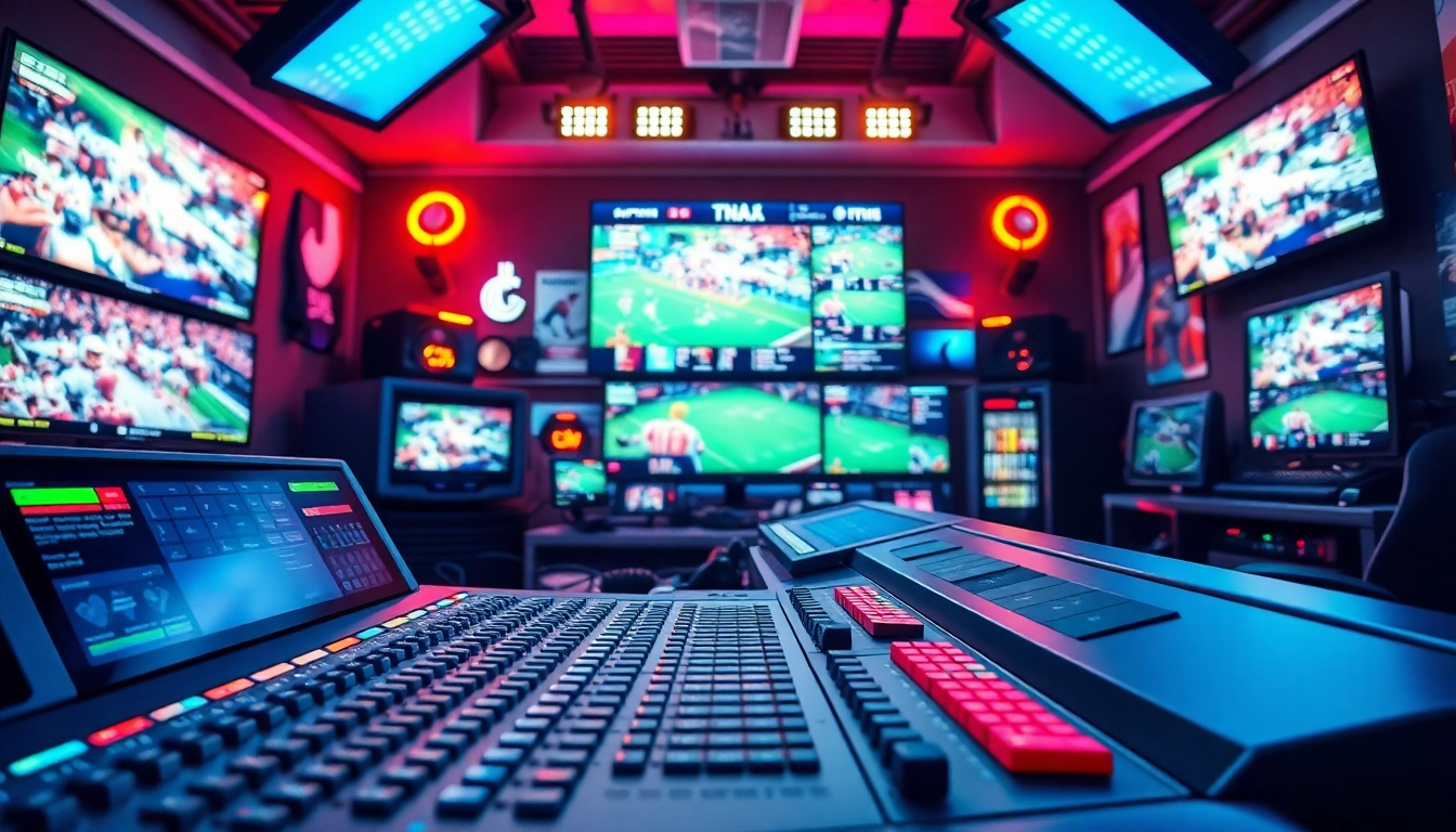 Dynamic setup of a sports broadcasting studio capturing the essence of Sports Broadcasting.