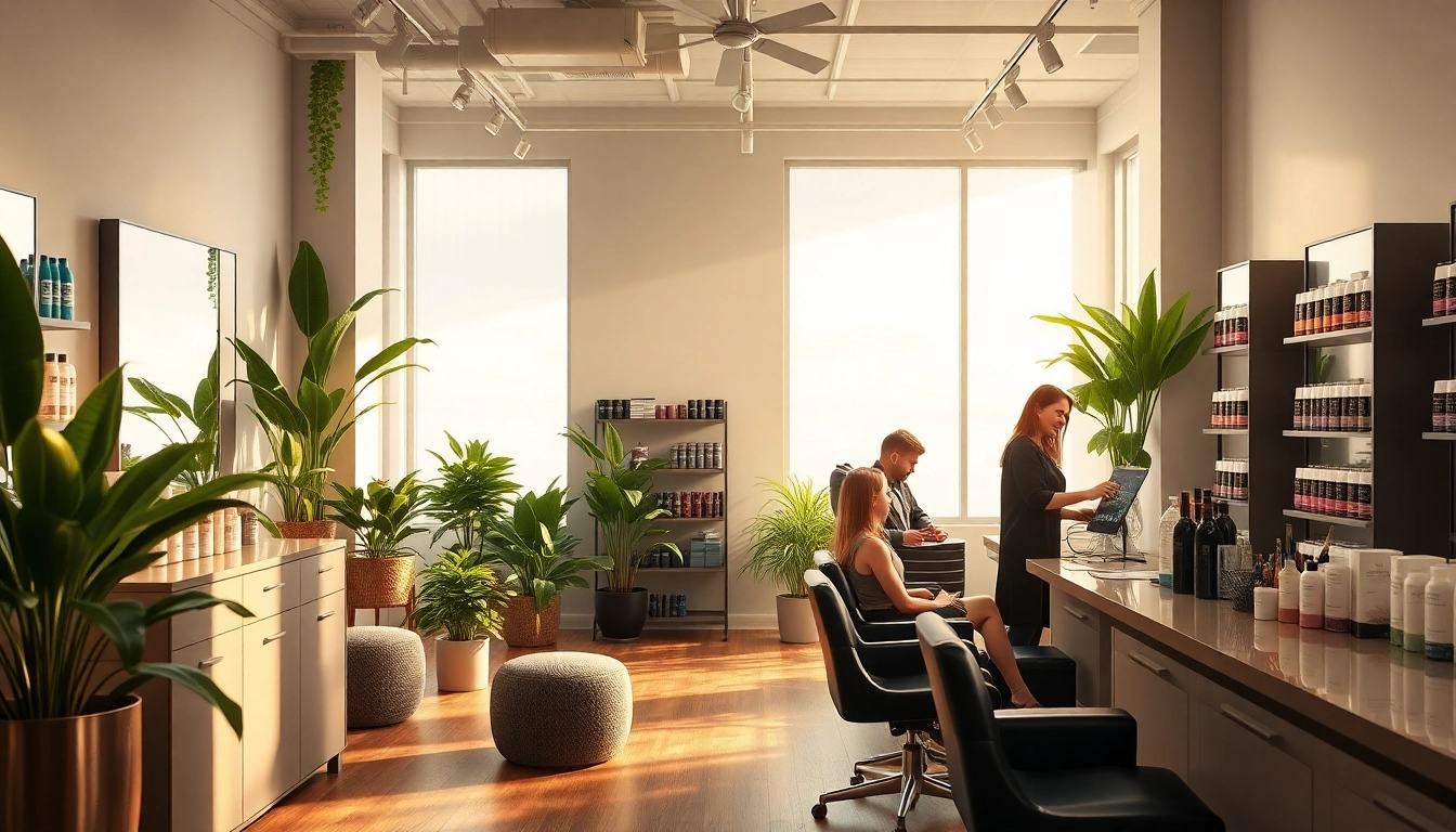 Omnia Salon showcases a vibrant interior with stylish hairdressing stations and Aveda products.