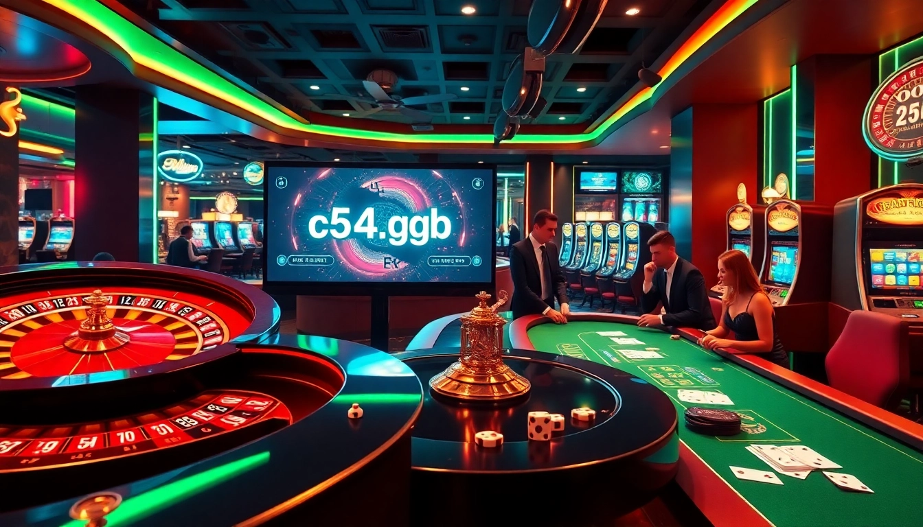 Experience thrilling casino action at c54.gb.net with vibrant gaming tables and glowing slot machines.