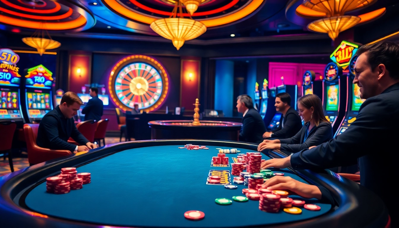 Players enjoying a thrilling poker game at a vibrant casino as seen at https://s666hn.com/.